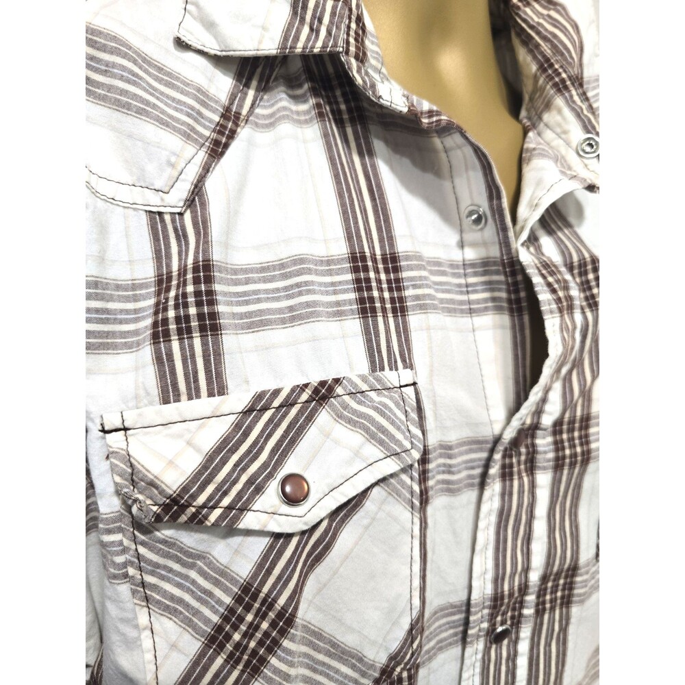 Aeropostale Pearl Snap Shirt Mens Large Brown Plaid Western Long Sleeve Casual - Picture 2 of 6